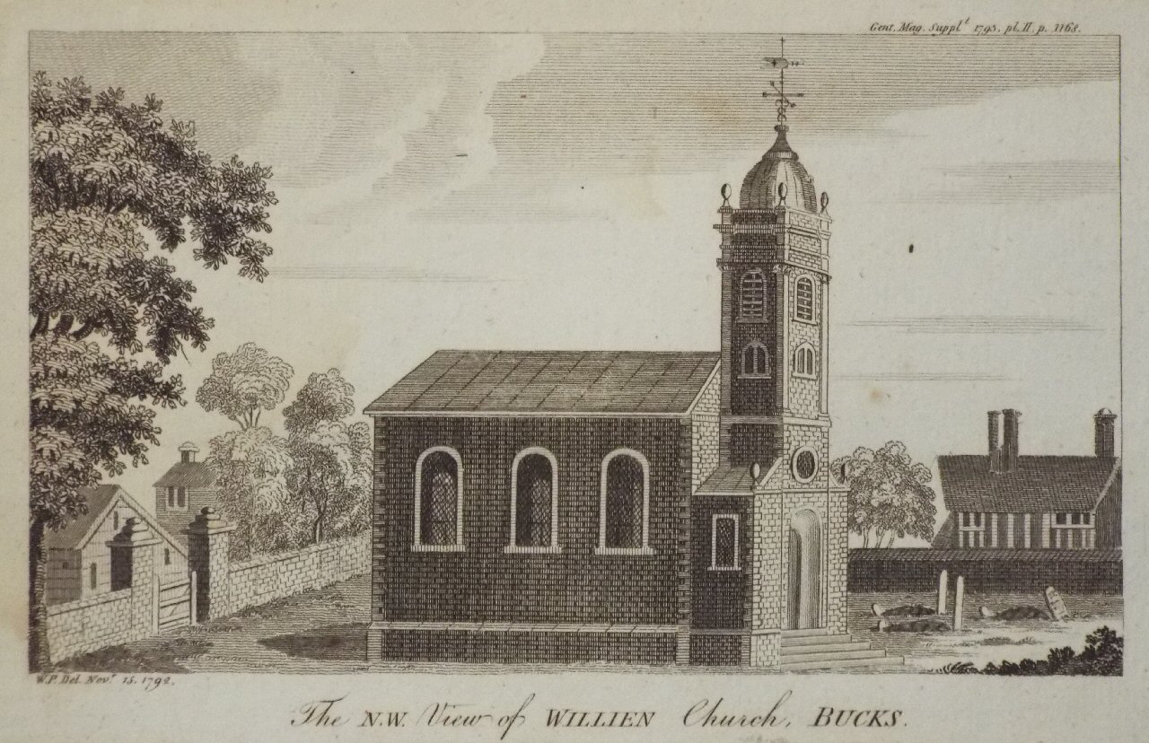 Print - The N.W. View of Willien Church, Bucks.